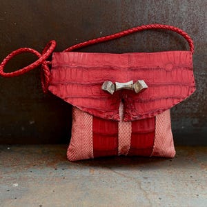 Red /pink aligator bag, hand stitched bag, red stylish evening bag, smart aligator bag, red shoulder bag, red pochette, wish list "Androy"
