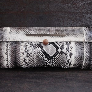 white mottled python purse, hand stitched clutch, white evening purse, smart wedding purse, python stylish clutch, seductive bag "triglav"