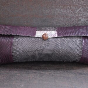 Large purple python clutch, hand stitched purse, wish christmas list, stylish pochette, smart python handbag, big purple evening bag "terni"