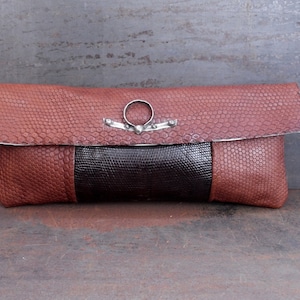 lizard purse, leather handbag, hand stitched clutch, smart event bag,orange stylish clutch, wish list bag, orange brown pochette "limerick"