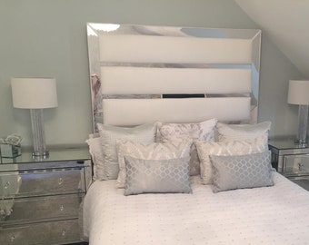 Mirror Trimmed, Upholstered Panel Headboard, all sizes available