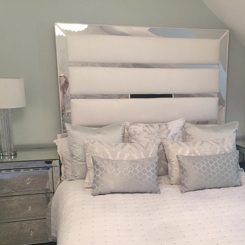 Luxurious Mirror Trim Upholstered Panel Headboard All Sizes Etsy