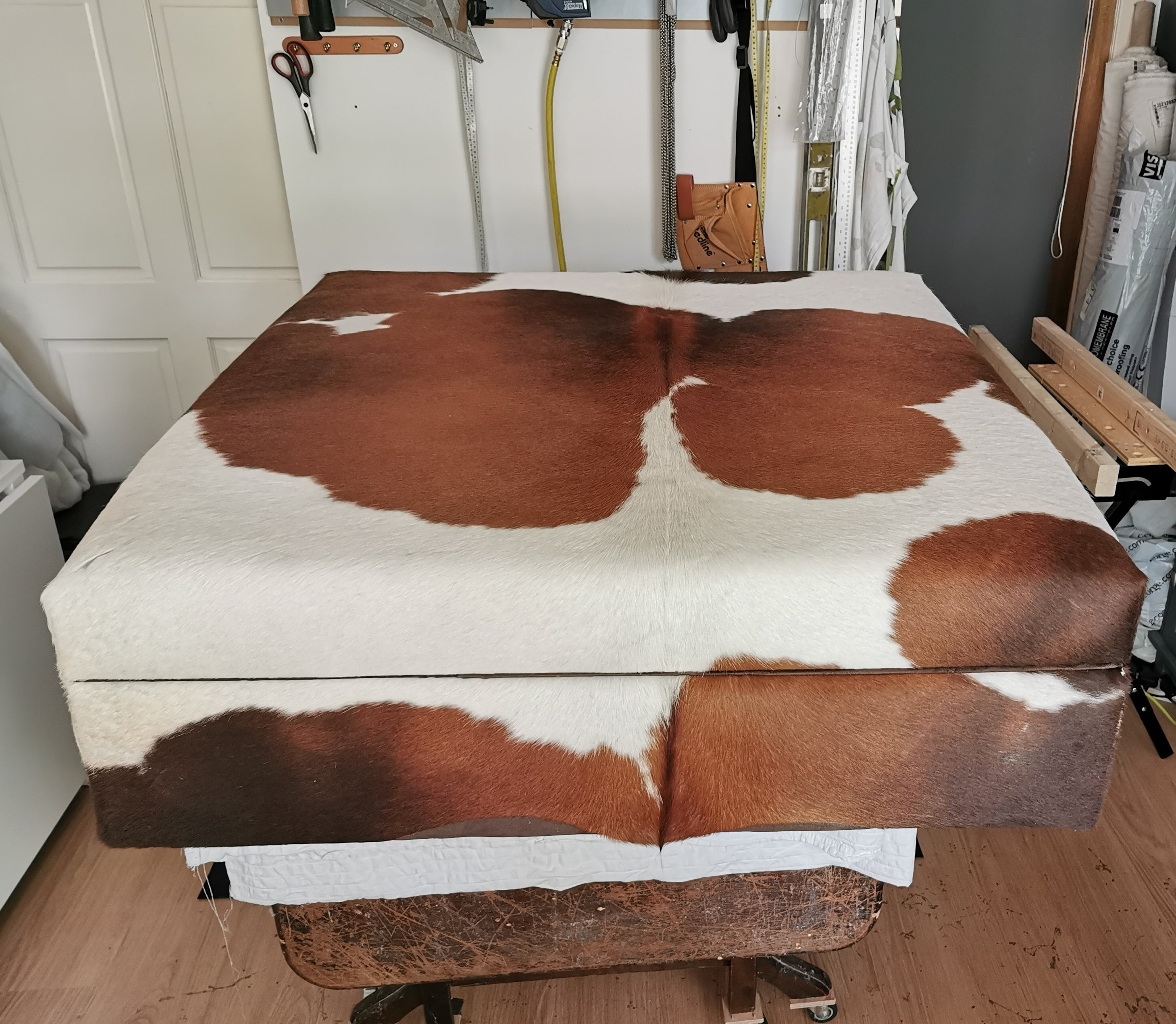 Cowhide Storage Ottoman 80 Cm X 80 Cm Handmade Storage Footstool