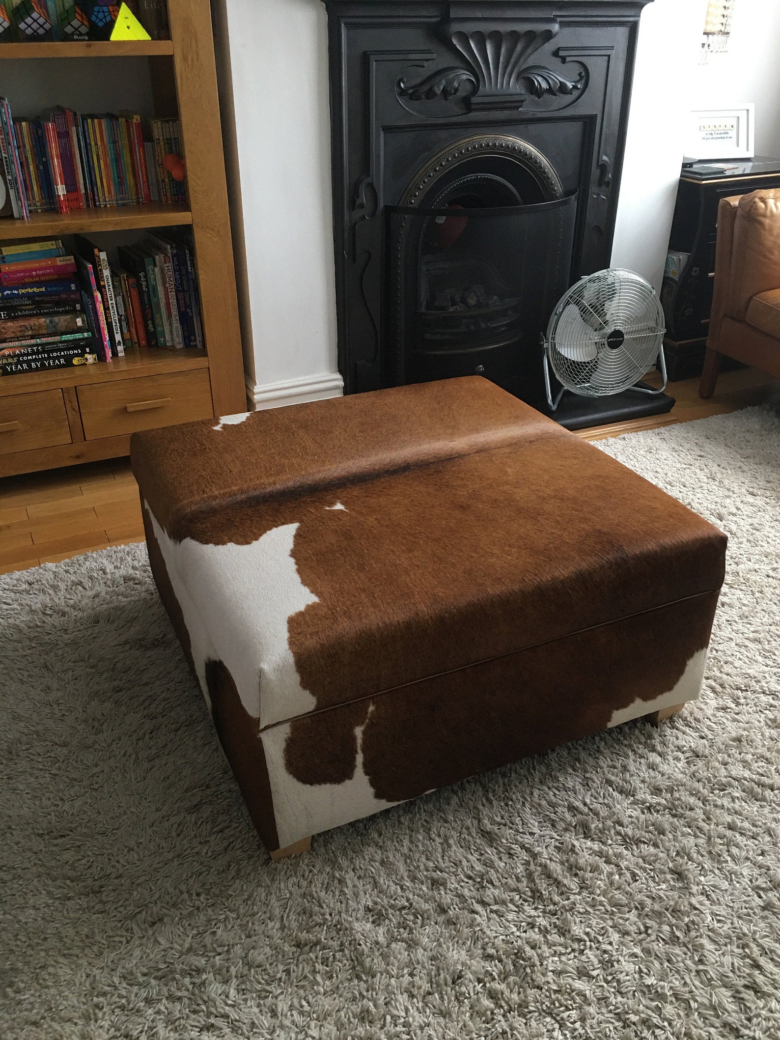 Cowhide Storage Ottoman 80 Cm X 80 Cm Etsy