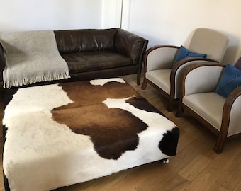 Rustic Cowhide Farmhouse Pouffe