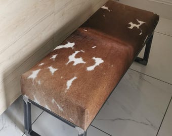 Custom Made Industrial Cowhide & Steel Bench