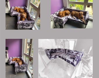 Extra Large Memory Foam Corner Dog Bed, Bespoke Handmade Luxurious Crushed Velvet Pet Bed