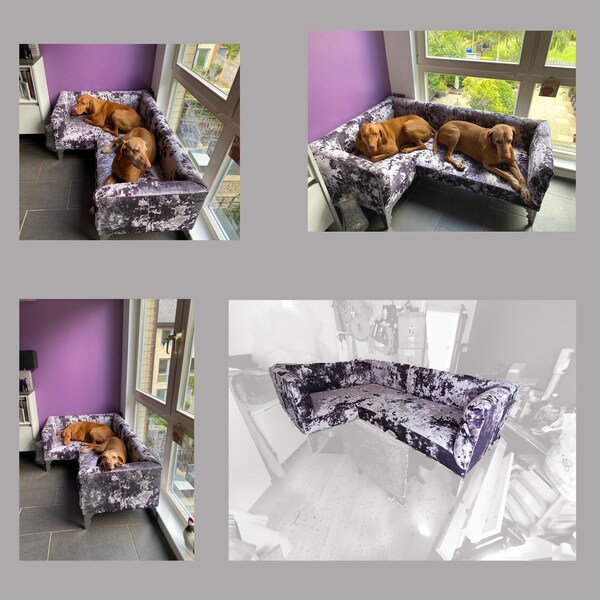 Extra Large Memory Foam Corner Dog Bed, Bespoke Handmade Luxurious Crushed Velvet Pet Bed