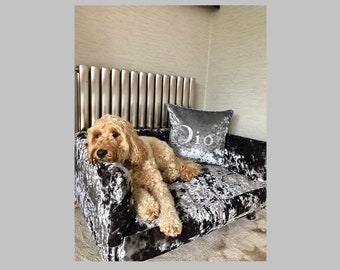 Crushed Velvet Dog Bed With Removeable Cushion