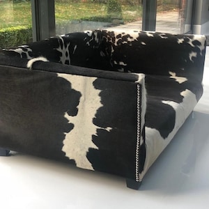 Cowhide Covered, Bespoke, Extra Large Luxury Dog Bed with 4" Memory Foam