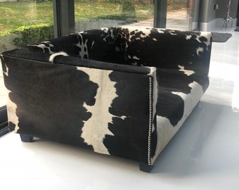 Cowhide Covered, Bespoke, Extra Large Luxury Dog Bed with 4" Memory Foam