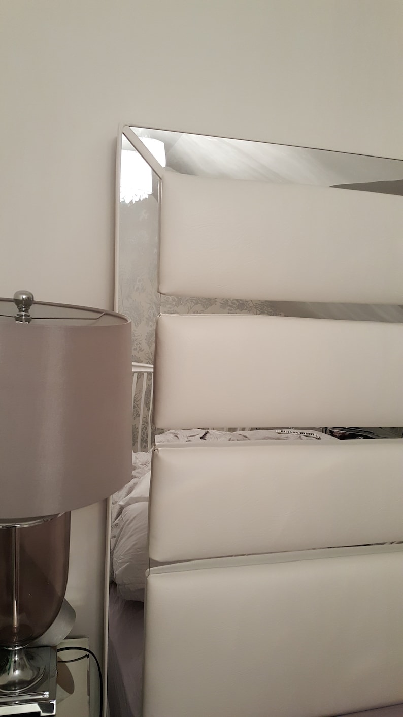 Luxurious Mirror Trim Upholstered Headboard with Faux Leather Etsy