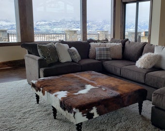 Rustic Cowhide Coffee Table: Handmade Farmhouse Decor