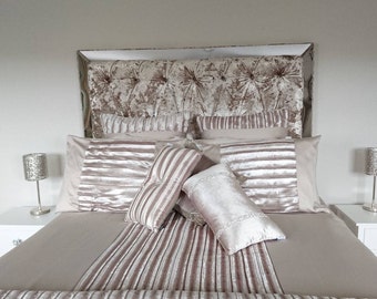 Custom Made Diamond Tufted Headboard, 4ft High with Champagne Gold Crushed Velvet and Mirror Frame, Chesterfield Style Headboard - All Sizes