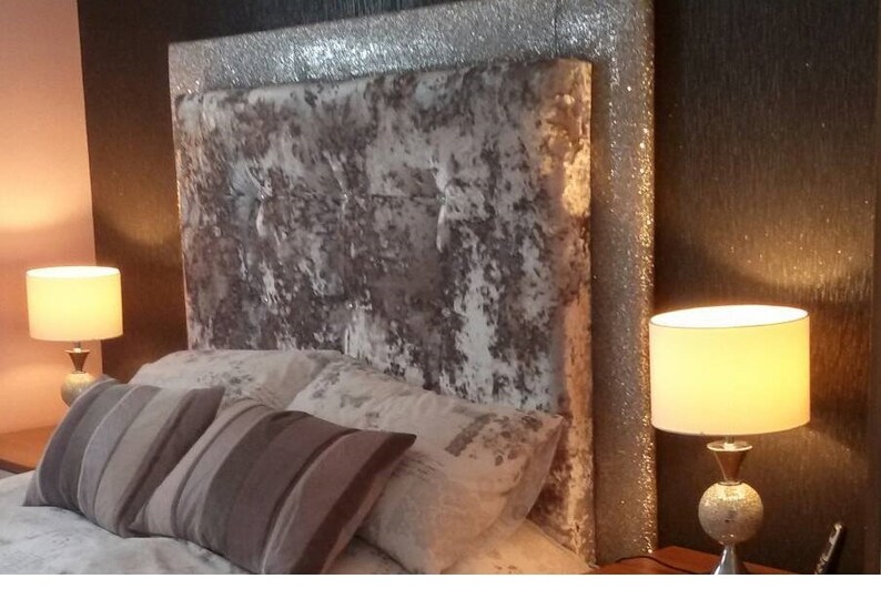 Memory Foam Headboard with Glitter Frame Crushed Velvet and Etsy