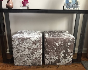 Handmade Crushed Velvet Stool: Glam Dressing Table Ottoman