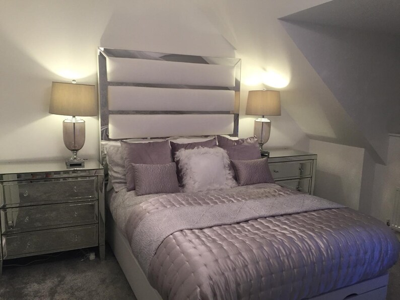Luxurious Mirror Trim Upholstered Headboard With Faux Leather Etsy UK