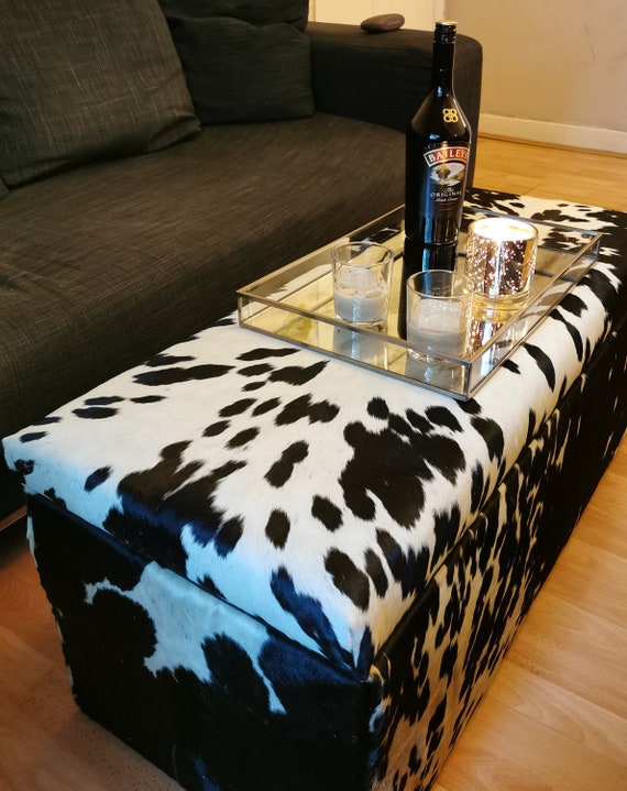 Cowhide Storage Footstool Coffee Table Ottoman With Large Etsy