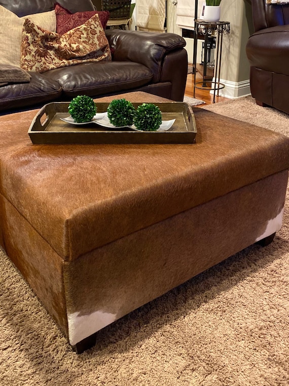Rustic Cowhide Ottoman Meticulously Hand Crafted Storage Solution Etsy