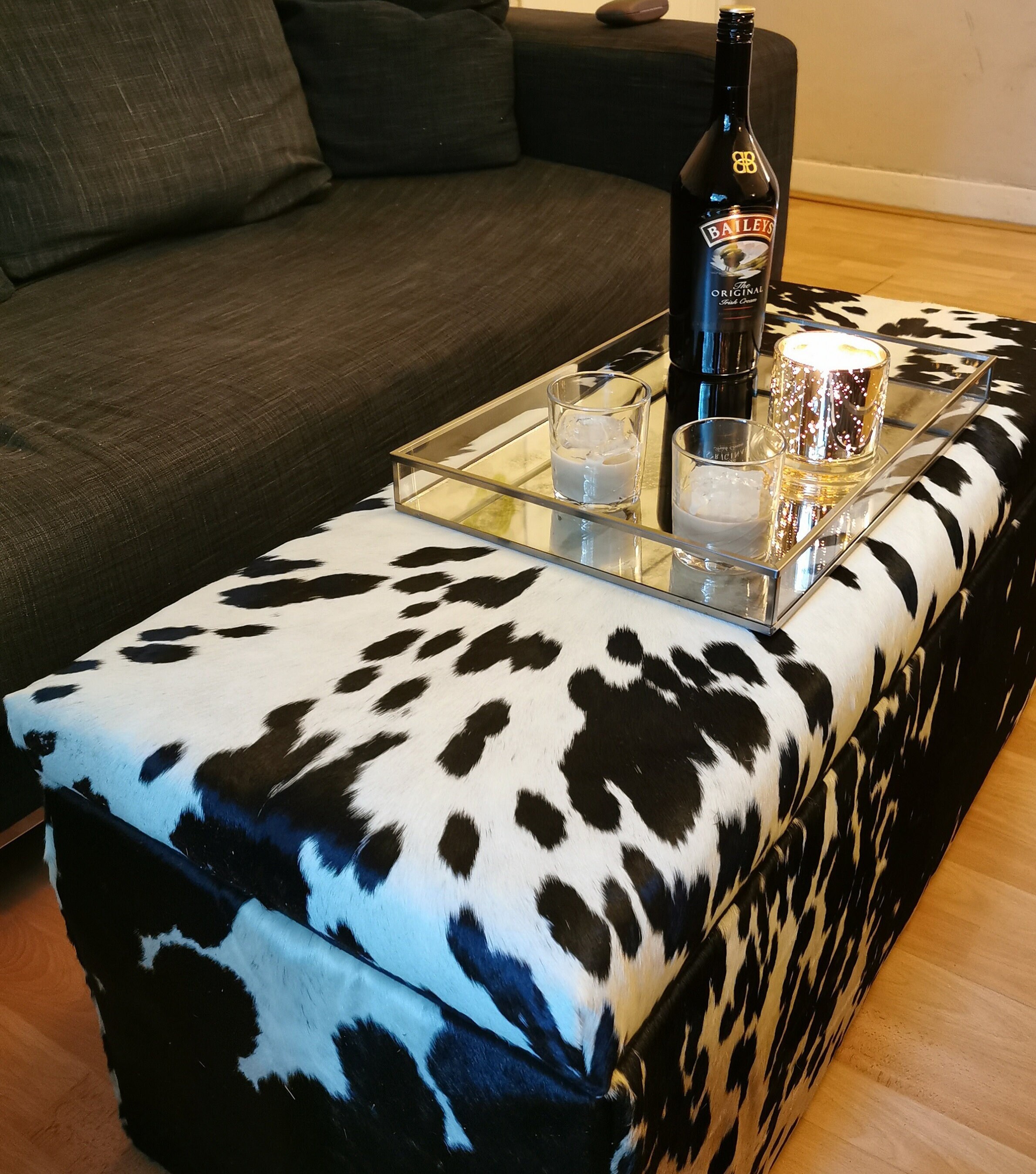 Cowhide Storage Footstool Coffee Table Ottoman With Large