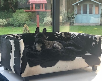 Luxury Cowhide Dog Bed: Orthopedic Memory Foam Pet Sofa