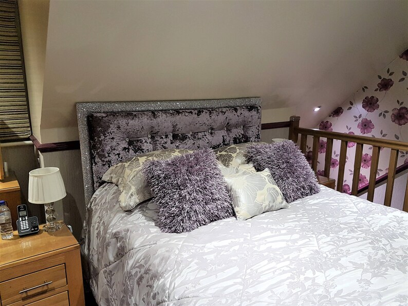 Glitter and Crushed Velvet Upholstered Headboard With Crystal Etsy