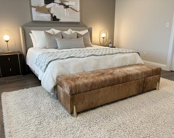 Handmade End Of Bed Bench/Ottoman Covered in Brindle Cowhide