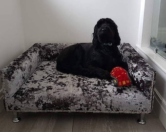 Extra Large Bespoke Dog Bed with Memory Foam, Studs and Chrome Legs