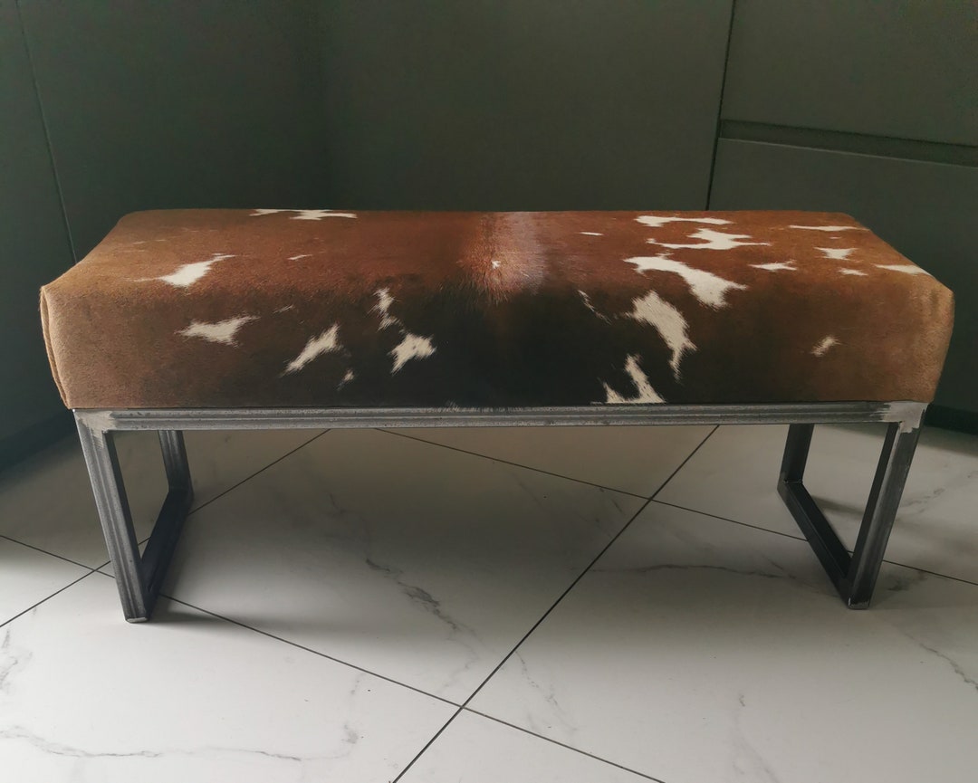Cowhide Bench Rustic Rustic Steel Frame Cowhide Bench - Etsy