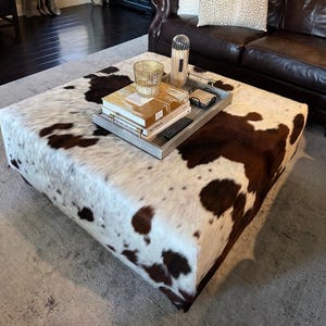 Handcrafted Cowhide Coffee Table, Custom Cowhide Ottoman