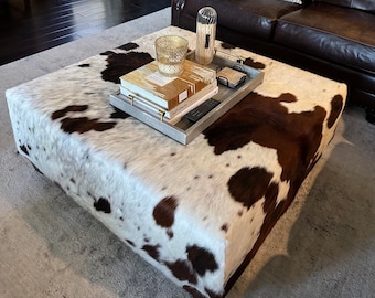 Handcrafted Cowhide Coffee Table, Custom Cowhide Ottoman