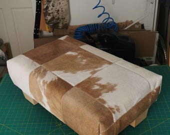 Handmade Pale Cowhide Patchwork Footstool