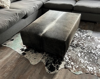 Otomana de piel de vaca gris 120 cm x 80 cm