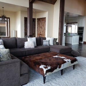 5 ft x 4 ft Bespoke Cowhide Coffee Table, Extra Large Genuine Cowhide Ottoman