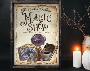 Magic Shop Sign, Halloween Sign, Witchy Halloween Print, Witches Print, Halloween Wall Art, Vintage Halloween Decor, Witch Poster