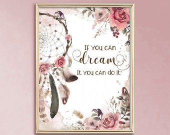 Fashion Art beautiful pink feathers Dream Inspirational Typography quote