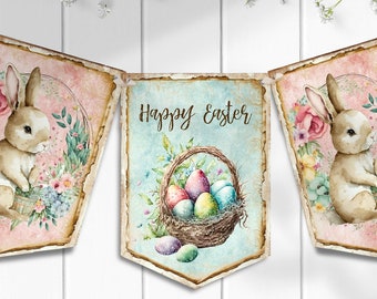 Easter Egg Bunting, Happy Easter, Spring Home Decor, Easter Egg Bunny, Banner Garland