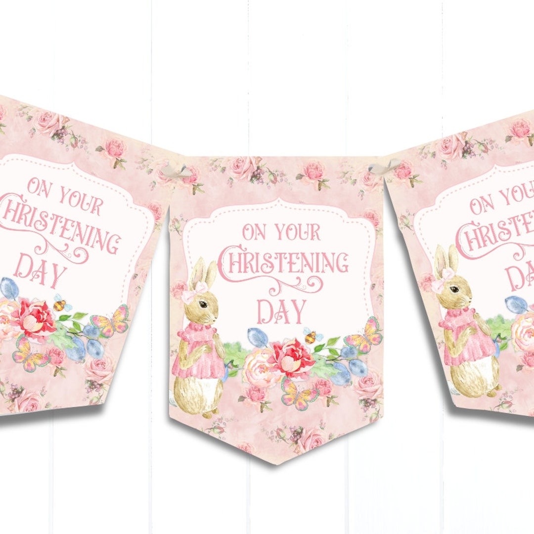 Bunny Christening Bunting Baby Girl Christening Decoration Etsy UK