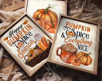 Set of 3 Pumpkin Spice Signs - Autumn Prints - Fall Decor - Pumpkin Print - Pumpkin Wall Art - Pumpkin Spice Season - Pumpkin Poster