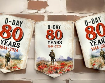 D-Day 80th Anniversary Bunting, Armed Forces Bunting, Poppy