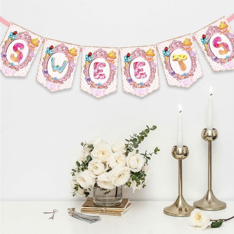 Cake Table Sweets Bunting Tea Party Candy Bar Sweet Dessert Bar Table Sign Baby Shower Birthday Party Decoration Wedding Decor
