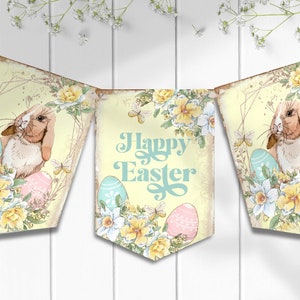Pastel Easter Bunting | Spring Decoration | Bunny & Easter Eggs Banner