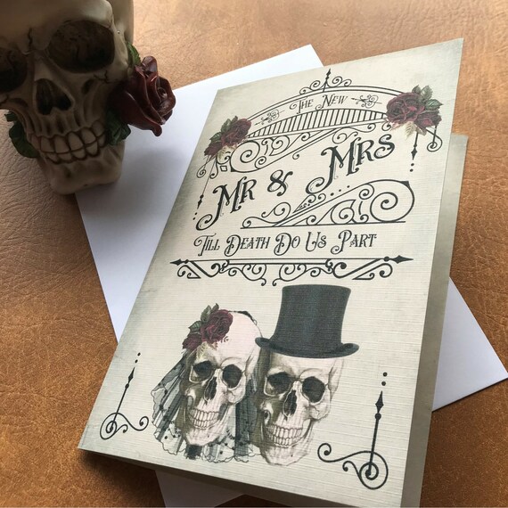 Gothic Skull Wedding Card New Mr & Mrs Greeting Card Skull Bride Gothic Skull Wedding Card New Mr & Mrs Greeting Card Skull Bride