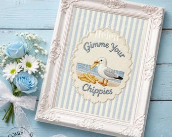 Gimme Your Chippies Seagull Print | Coastal Wall Art | Seaside Print