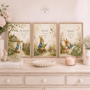 Peter Rabbit Nursery Wall Art Set of 3, nursery quotes baby bedroom decor gift