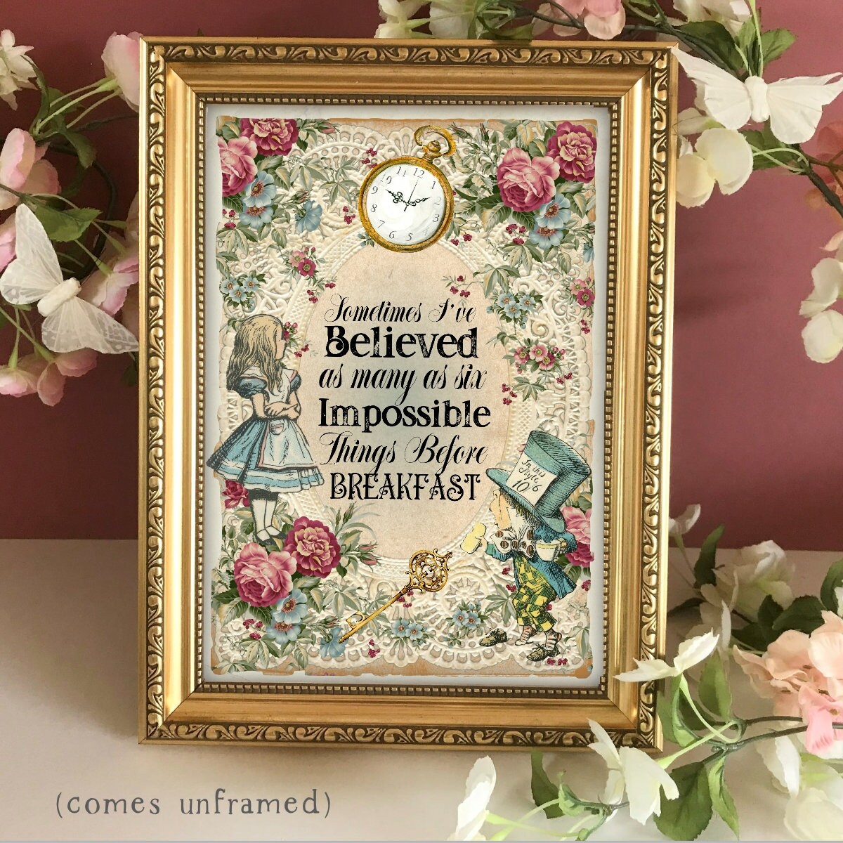 thumbnail image 2 of Alice In Wonderland Nursery Print - '6 Impossible Things' Quote Wall Art, Shabby Chic Decor 2 of 5