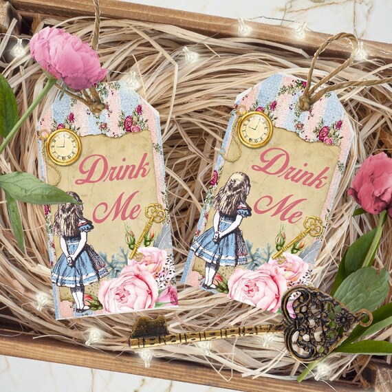 Alice In Wonderland Drink Me Tags Wonderland Baby Shower Etsy
