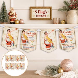 Retro Christmas Cocktail Bunting, Home Bar Decoration, Art Deco Cocktail, 1920s Christmas