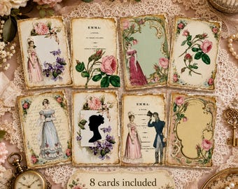 Jane Austen Ladies Shabby Chic Cards, Victorian Gift Tags, Emma Cards, Floral Roses, Vintage Tags, Journal Scrapbook Tea Party Gift Bags