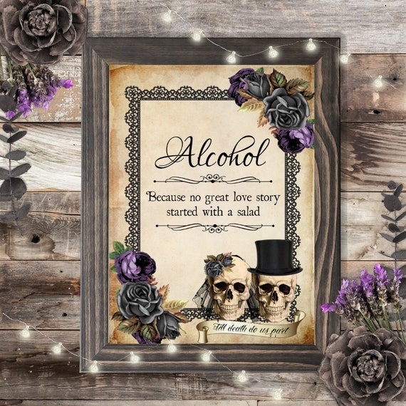 Skull Bride Groom Wedding Alcohol Sign Venue Decoration Etsy